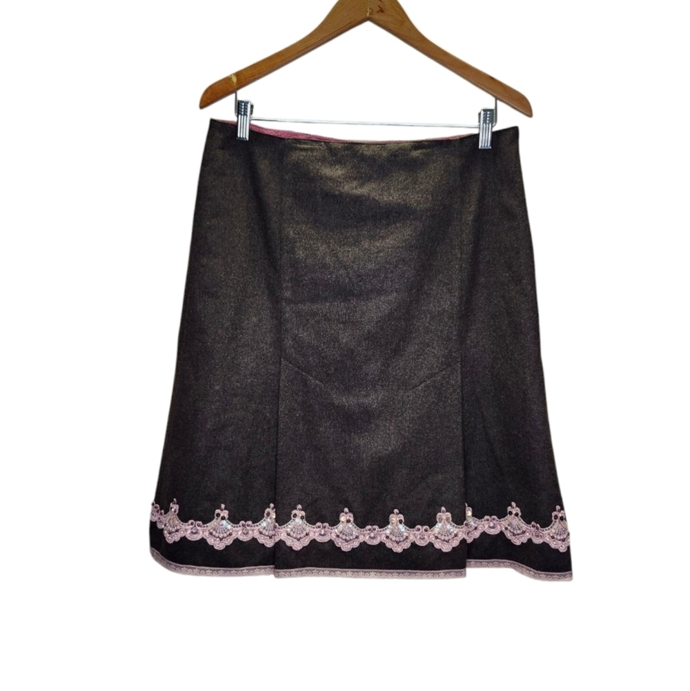 Y2k Express  Womens Wool Sequins Skirt With Pink Embelish Size (10)